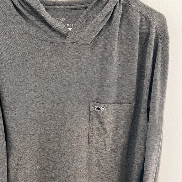Vineyard Vines Edgartown T-Shirt Hoodie Mens Small Gray Striped Lightweight - Picture 7 of 7